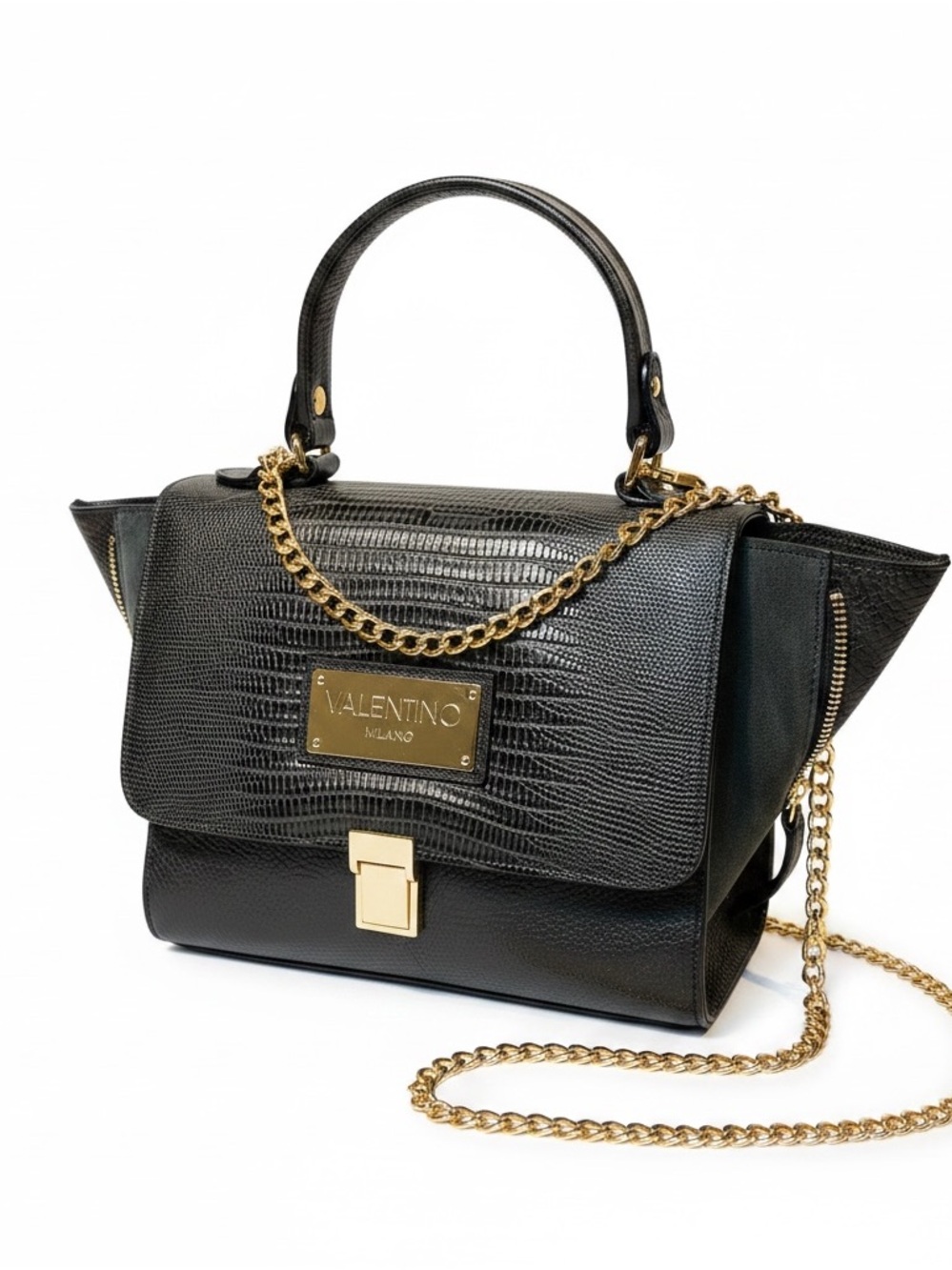 Valentino by Mario Valentino Animal Embossed Pebbled Leather Top Handle Bag Grey